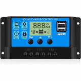 Controler incarcare solara , 30A, 12V/24V, Afisaj LCD, Negru/Albastru