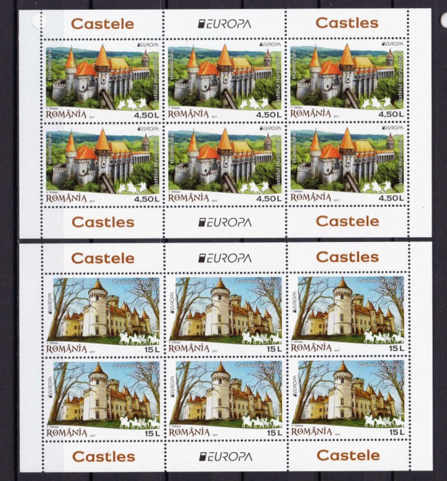 ✅RO 2017 LP 2142 d &quot;Europa-Castele&quot; , minicoli de 6 marci cu tabs, MNH