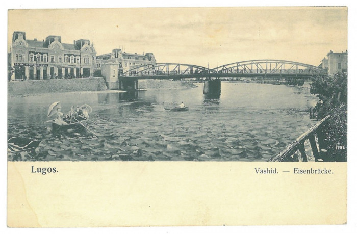 4610 - LUGOJ, boat and bridge, Romania - old postcard - used - 1906