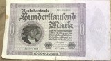 BNKSTR02DE Bancnotă Germania 100.000 Mărci 1 Februarie 1923, Stare VG-F (Bună, Margini Toceote, Patină și Colțuri Moi)