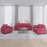 vidaXL Set canapea cu perne, 3 piese, roșu vin, catifea