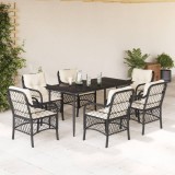 VidaXL Set mobilier de grădină cu perne, 7 piese, negru, poliratan 3212086