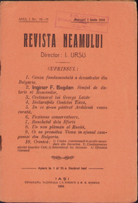 HST Z319 Revista Neamului 16-17/1916 Iași