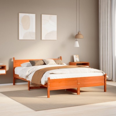 vidaXL Cadru pat fără saltea, maro ceruit, 140x190 cm, lemn masiv pin 855605 foto