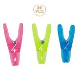 Carlige din Plastic, Set 36 buc, 8.4 cm, Fucsia, Bleu, Verde Lime, CMCLASS