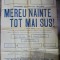 ANSAMBLUL ARTISTIC AL SERVICIULUI MUNCII , BUCURESTI , AFISUL SPECTACOLULUI &#039; MEREU &#039; NAINTE TOT MAI SUS ! &#039; , 1953