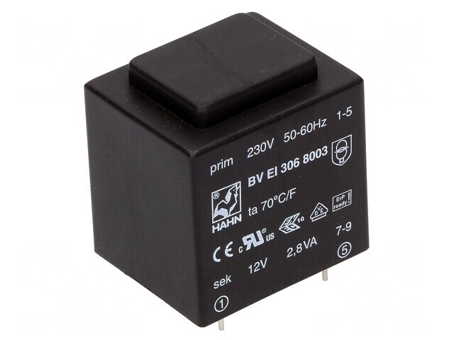 Transformator &Icirc;ncapsulat 2,8VA 230V-12V 233mA PCB