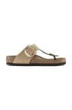 Birkenstock șlapi din nubuc Gizeh Big Buckle femei, culoarea bej, cu toc plat, 1023966