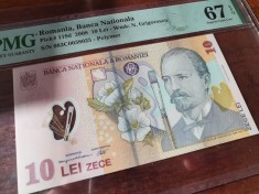 Bancnota 10 lei 2008, PMG 67EPQ foto
