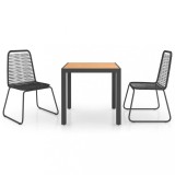Set mobilier grădină vidaXL, 3 piese, ratan PVC negru/maro, masă WPC, scaune oțel, exterior