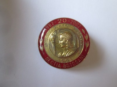 Insignă Romania:Societatea Numismatica Romana-Sectia Botosani 1982-2002 foto