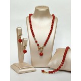 Cumpara ieftin Set Bijuterii Coral Bambus Roșu, Argint 925 Placat Aur Roz, Colier, Brățară, Cercei, Zirconiu, Ajustabil, Made in Italy
