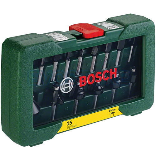 Set accesorii Bosch freze 15 piese, &Oslash; tija 8 mm