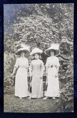 TREI DOAMNE POZAND IN GRADINA , CARTE POSTALA ILUSTRATA , MONOCROMA, NECIRCULATA , DATATA 1911 foto
