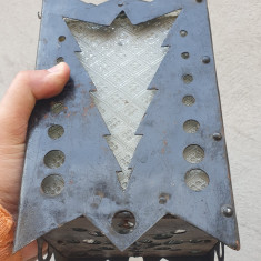 Lampadar din metal si sticla pentru lumanari, 22x13 cm, ca nou.