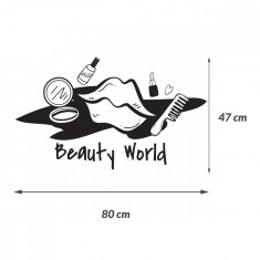 Sticker Decorativ Salon Frumusete ?Beauty World?, 47?80 cm, Negru, Oracal foto