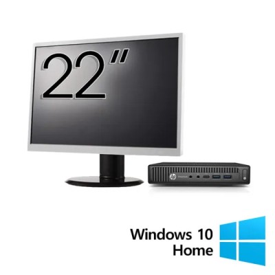Pachet Calculator Refurbished HP EliteDesk 800 G2 Mini PC, Intel Core i5-6500 3.20-3.60GHz, 16GB DDR4, 512GB SSD + Monitor 22 Inch + Windows 10 Home foto