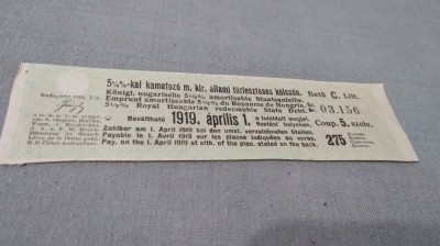 CUPOANE /BON DE TREZORERIE CU REDUCERE 1919 UNGARIA foto