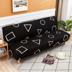 Husa universala pentru canapea, pat, neagra cu figuri geometrice, 190 x 210 cm