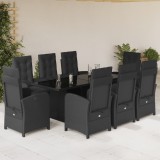 VidaXL Set mobilier de grădină cu perne, 9 piese, negru, poliratan