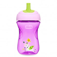 Canuta cu pai incorporat, Chicco, Model Unicorn, Cu forma ergonomica, Fara BPA, 266 ml, 12 luni+, Mov