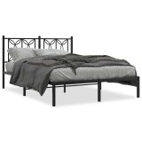 Cumpara ieftin Cadru de pat metalic cu tablie, negru, 135x190 cm