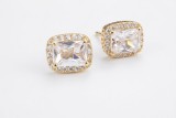 Cercei Argint 925 Aurit tip Halo Zirconiu Dreptunghiular - Atcom