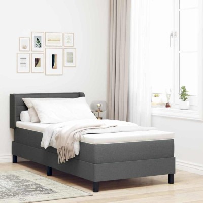 vidaXL Pat boxspring cu saltea cu saltea Gri &amp;icirc;nchis 90 x 200 cm foto