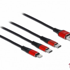 Cablu de incarcare 3 in 1 USB-A la Lightning / 2 x USB-C T-T 1m, Delock 86709