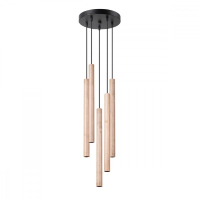Lampă Suspendată Pastelo Lemn Oțel/Lemn 5 Bec Tub Modern De Interior foto