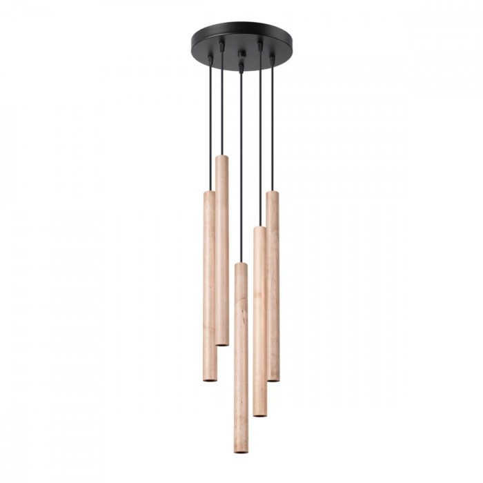 Lampă Suspendată Pastelo Lemn Oțel/Lemn 5 Bec Tub Modern De Interior