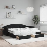 Cumpara ieftin Pat de zi cu extensie și sertare, negru, 90x190 cm, catifea