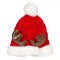 Căciulă Crăciun Fără Brand, Roșie, Blană Albă, Cornite Glitter Bronz, Pompon