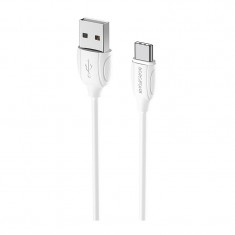 Cablu Date si Incarcare USB la USB Type-C Borofone Benefit BX19, 1 m, Alb