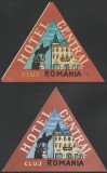 Romania anii 60-70 - 2 Vignete de bagaje Hotel Central din Cluj-Napoca, ONT Carpati, varietati etichete hoteliere, promovare turistica