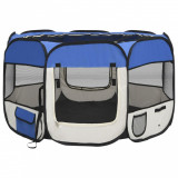 Țarc joacă pliabil c&acirc;ini cu sac de transport albastru 110x110x58 cm