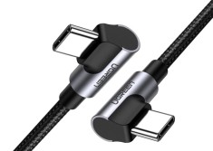 CABLU alimentare si date Ugreen, &quot;US323&quot;, Fast Charging Data Cable pt. smartphone, USB Type-C la USB Type-C 60W/3A Angled 90&Acirc;&deg;, braided, 1m, negru &quot;70