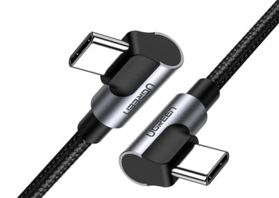 CABLU alimentare si date Ugreen, &amp;quot;US323&amp;quot;, Fast Charging Data Cable pt. smartphone, USB Type-C la USB Type-C 60W/3A Angled 90&amp;Acirc;&amp;deg;, braided, 1m, negru &amp;quot;70 foto