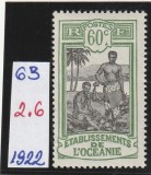 French Oceania 1922 - Figuri , 60c dantelat, MNH, MI.63