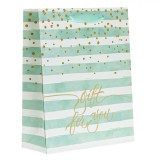 Sacosa Cadou, Model &quot;Gift for You&quot;, Alb, Dungi Verde Menta, Folie Aurie, 20x8x25cm, Oem