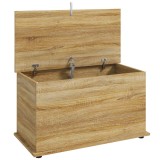 HOMCOM Cufăr de depozitare, Bancă de depozitare cu capac rabatabil și balamale de siguranță, 80 x 40 x 45 cm, Natural | Aosom Romania