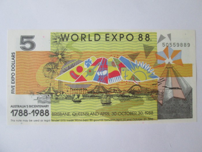 Australia 5 Dollars World Expo 1988 UNC