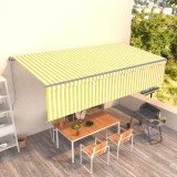 Copertină retractabilă manual cu stor, galben&amp;alb, 6x3 m