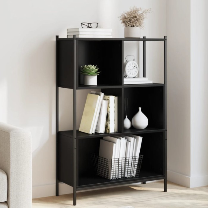 Gossi biblioteca, negru, 72x28x109 cm, lemn prelucrat