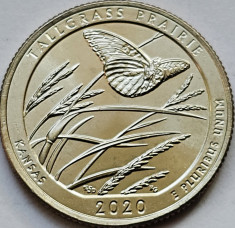 Monedă 25 cents / quarter 2020 USA, Kansas, Tallgrass Prairie, unc, litera D foto