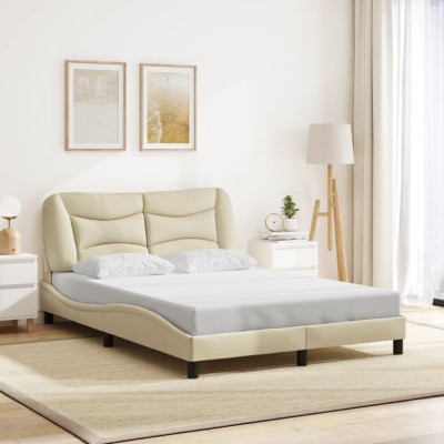 vidaXL Cadru de pat fără saltea, crem, 140x190 cm, textil foto