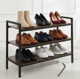 Ruhhy Raft pentru pantofi, cu 3 nivele, metal, stil industrial, maro rustic si negru