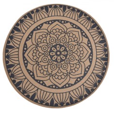Suport Farfurii Vinil, Model Mandala, Rotund, Diametru 38 cm, Bej/Negru