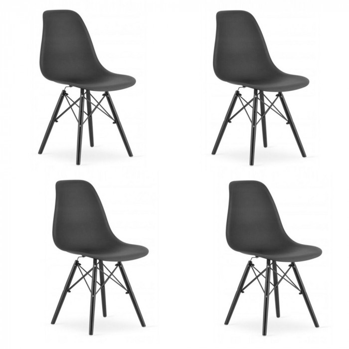 Set 4 scaune stil scandinav, Artool, Osaka, PP, lemn, negru, 46x54x81 cm