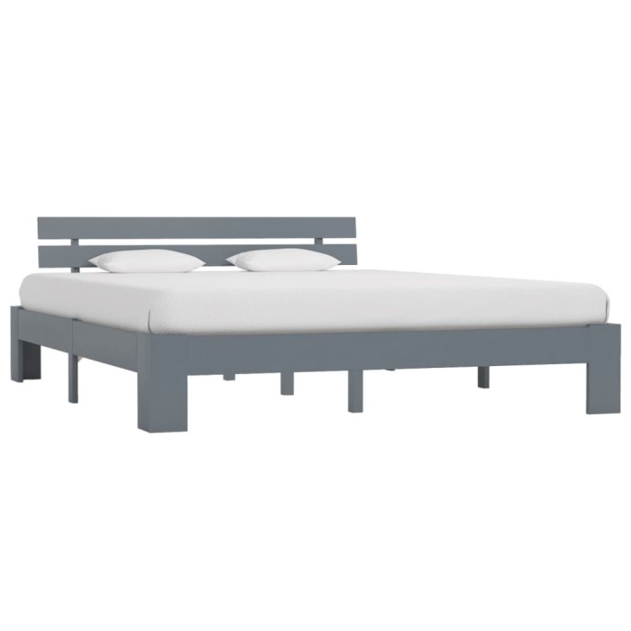 Cadru de pat cu tablie, gri, 160x200 cm, lemn masiv de pin